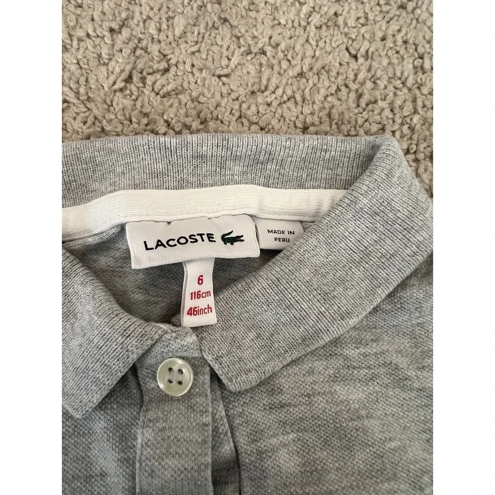 Lacoste Girls Gray‎ Heather Pique Polo Shirt Collared Short Sleeve Size 6